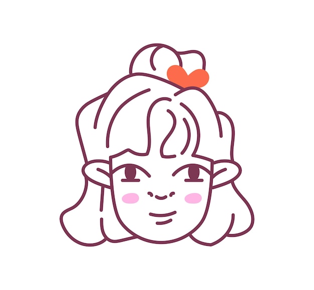 Peinado femenino doodle avatar chica joven con pelos rubios en goma roja estética de belleza y elegancia plantilla y diseño dibujos animados vector plano ilustración aislada sobre fondo blanco