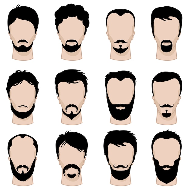 Vector peinado hipster para hombre, cortes de pelo, barba, bigote