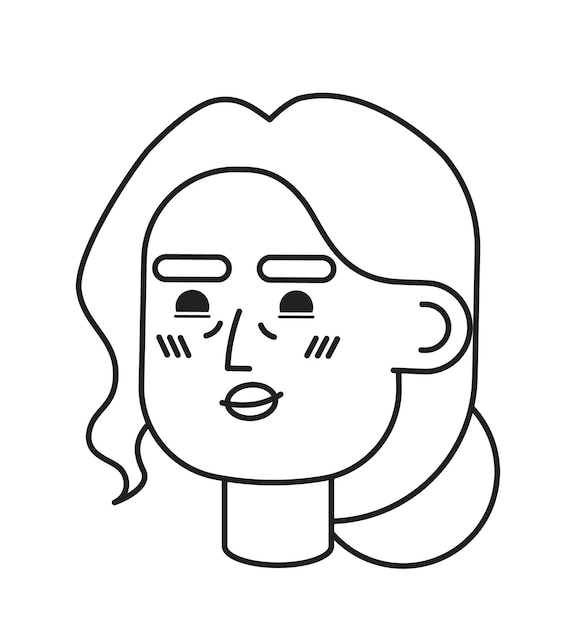 Peinado bajo mujer anciana sonriendo en blanco y negro ilustración de avatar vectorial 2D mujer india mayor contorno personaje de dibujos animados cara aislada imagen de perfil de usuario plana retrato femenino