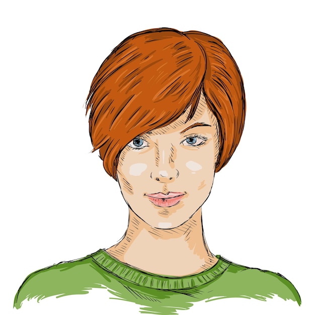 Vector peinado de mujer de rostro femenino de boceto único vectorial