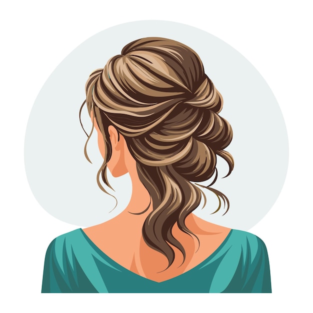 Peinado de mujeres jóvenes vista trasera Peinado femenino belleza y moda cartel de ilustración