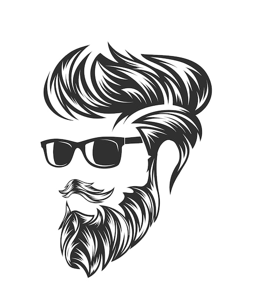 Peinados de hombre y corte de pelo con barba bigote en la cara. ilustración