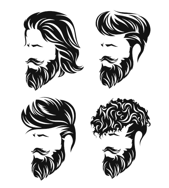 Peinados de hombre y corte de pelo con barba bigote en la cara. ilustración