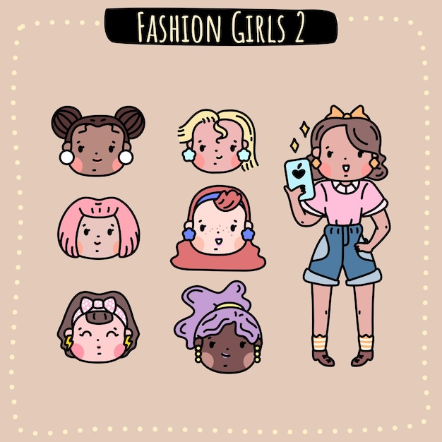 Vector peinados de moda para niñas