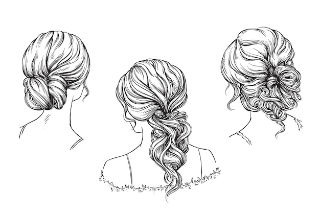 Peinados nupciales dibujados a mano, ilustración vectorial