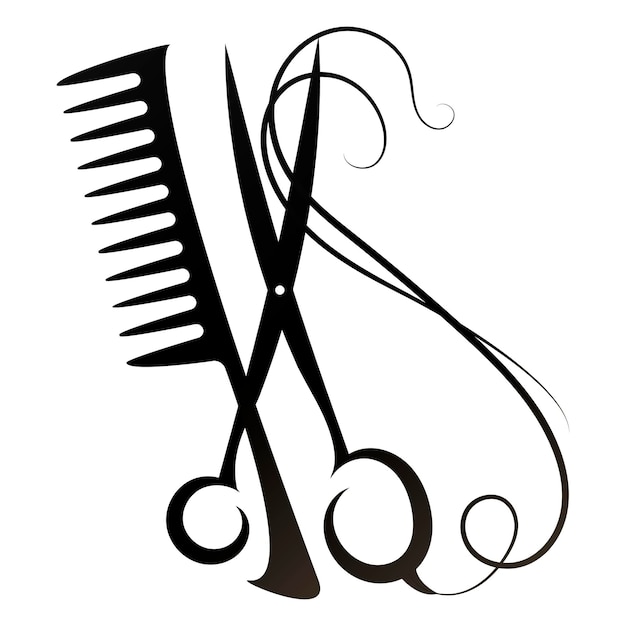 Vector peine de tijeras y hermoso rizo de diseño de salón de belleza de cabello