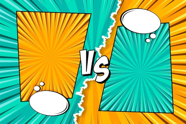 La pelea de fondo de cómics de dibujos animados contra el libro de cómics póster de competencia colorido con papel rasgado.