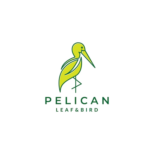 Pelican con forma de hoja logo símbolo icono vector diseño gráfico ilustración idea creativa