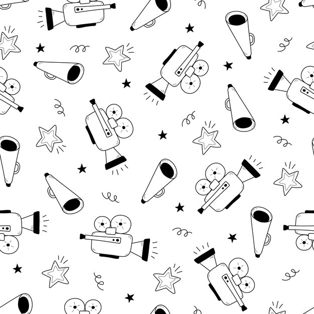 Película cine vector patrón Doodle dibujado a mano boceto estilo película de patrones sin fisuras Elementos de cine