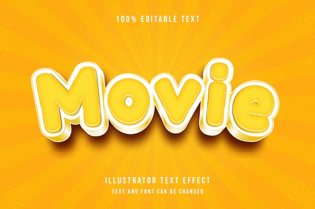 Película, efecto de texto amarillo naranja editable 3d estilo de cómic moderno sombra