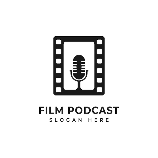 Película Video Cine Podcast Logo Diseño Vector Ilustración con micrófono y carrete de película