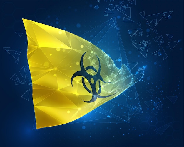 Peligro bacteriano vector 3d bandera sobre fondo azul con interfaces hud
