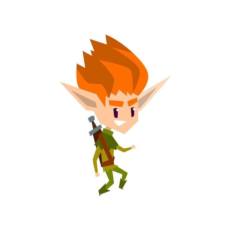 Vector pelirrojo bosque elfo niño lindo cuento de hadas magia carácter vector ilustración sobre un fondo blanco