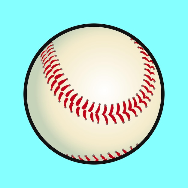 Una pelota de béisbol prístina perfectamente representada con puntadas rojas vibrantes contra un fondo azul fresco