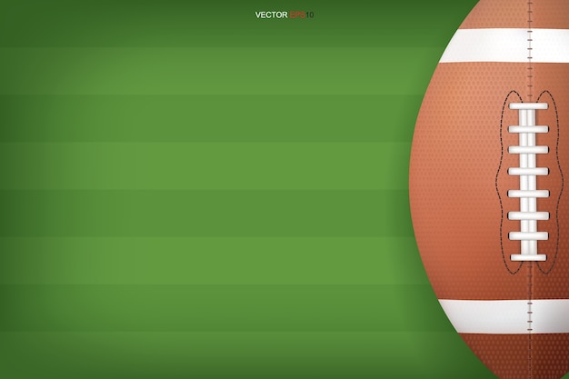 Vector pelota de fútbol americano con fondo de campo verde