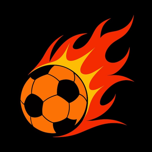 Una pelota de fútbol está en llamas con un dibujo de una pelota de futbol en ella