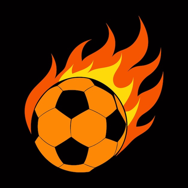 una pelota de fútbol en llamas con un fondo negro