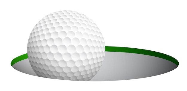 Vector pelota de golf deportiva rodando y cae en el hoyo en el campo después de un golpe preciso estilo de vida activo vector realista