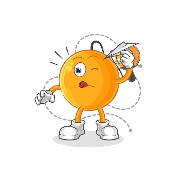 Pelota de paleta con vector de mascota de dibujos animados de personaje de avión de papel