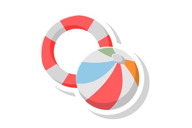 pelota de playa, y, flotador, pegatina, vector, ilustración