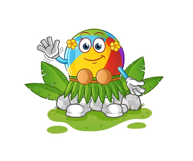 Pelota de playa hawaiana que agita el carácter. vector de mascota de dibujos animados
