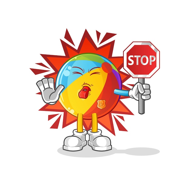 Pelota de playa con señal de stop. vector de mascota de dibujos animados