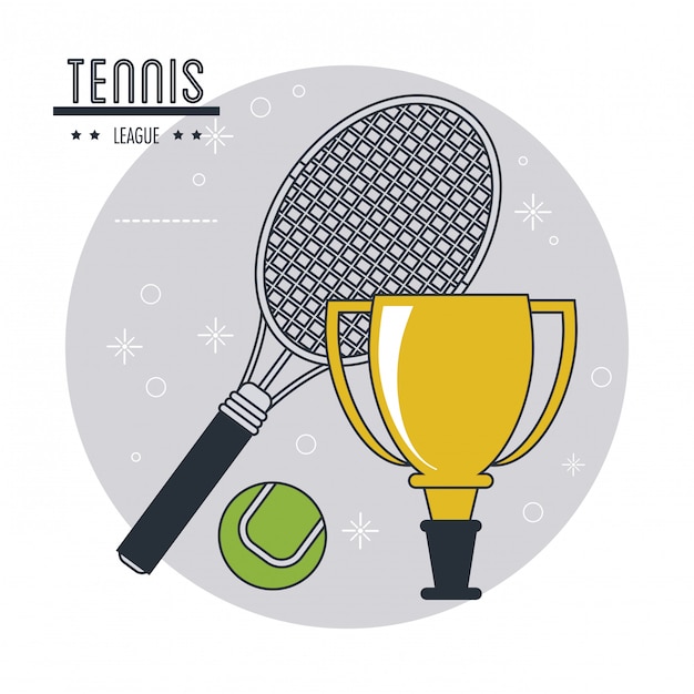 Vector pelota de raqueta y trofeo de diseño deportivo de tenis
