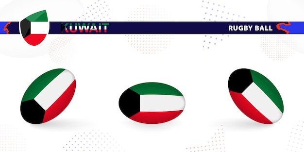 Pelota de rugby con la bandera de Kuwait en varios ángulos sobre fondo abstracto