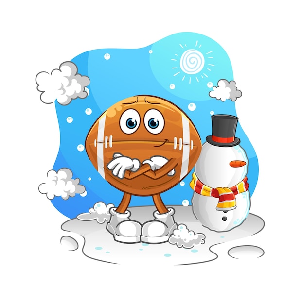 Pelota de rugby en vector de mascota de dibujos animados de personaje de invierno frío