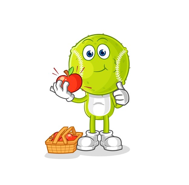 Pelota de tenis comiendo un vector de caracteres de ilustración de manzana