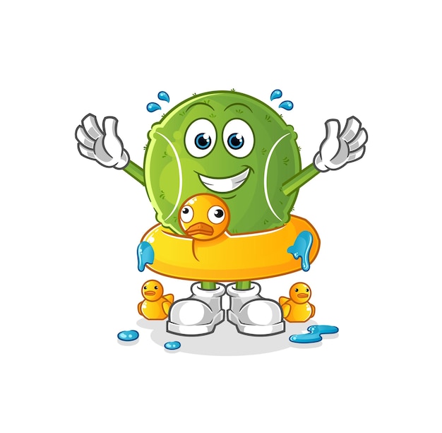 Pelota de tenis con dibujos animados de boya de pato. vector de mascota de dibujos animados