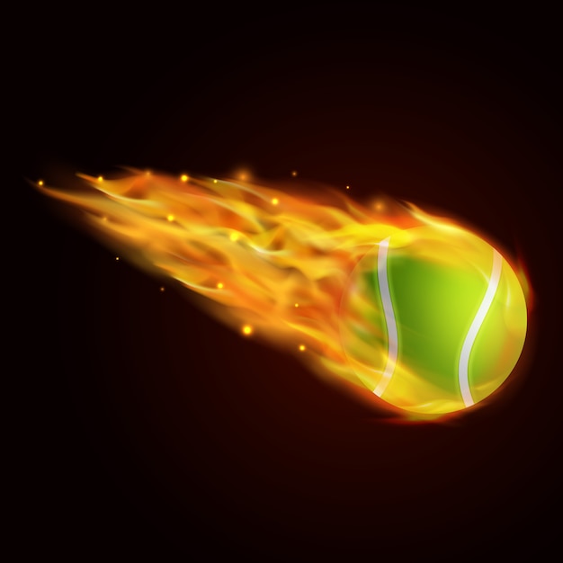 Vector pelota de tenis con ilustración de efecto de fuego