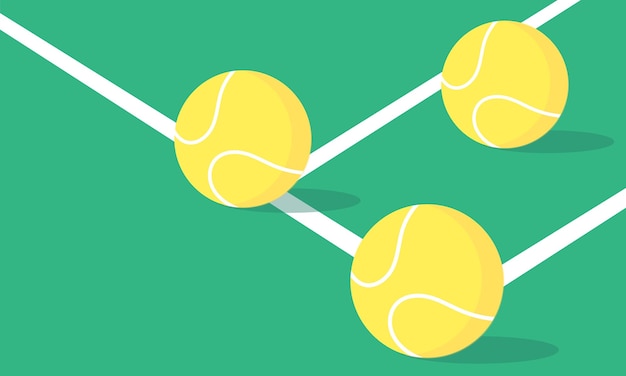 Pelotas de tenis en el césped de la cancha de tenis ilustración vectorial de diseño de estilo plano