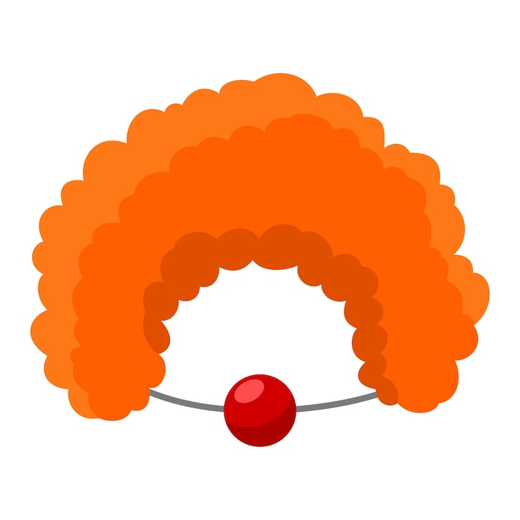 Vector peluca rizada naranja de payaso y nariz roja disfraces de carnaval de niños para la fiesta de vacaciones de máscaras