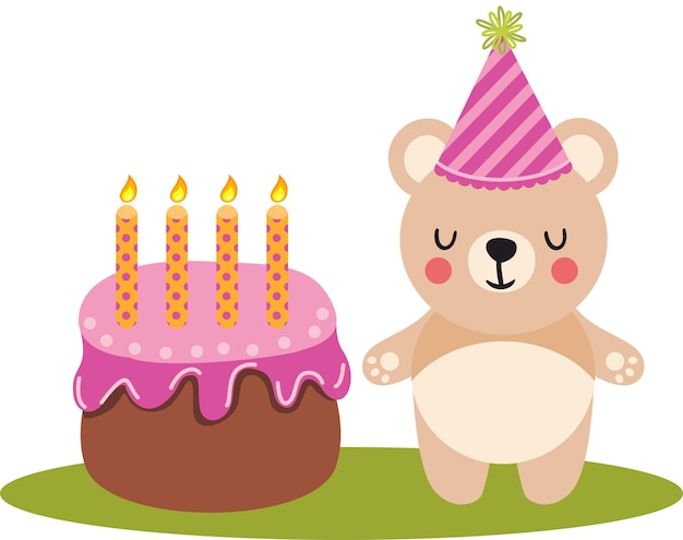 Peluche gracioso con pastel de cumpleaños