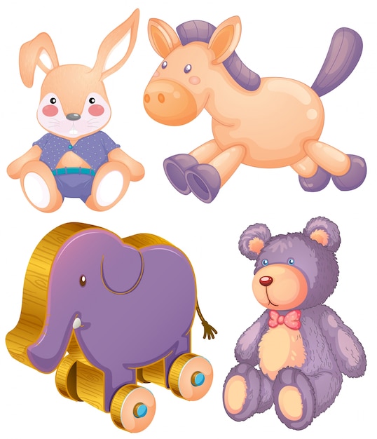 Vector peluches y juguete de elefante de madera