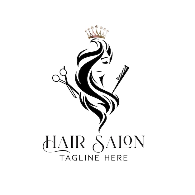 Vector peluquería logo diseño corona salón