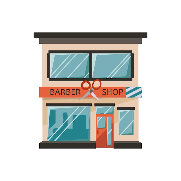 Peluquería tienda de fachada edificio en estilo plano pequeña tienda urbana aislada sobre fondo blanco ilustración vectorial