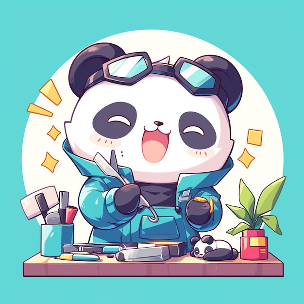 Vector un peluquero de panda al estilo de las caricaturas