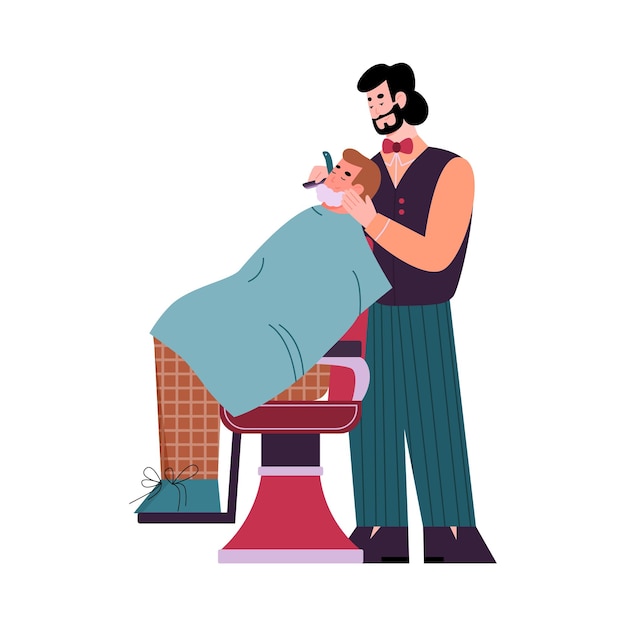 El peluquero profesional está afeitando al cliente una ilustración vectorial aislada