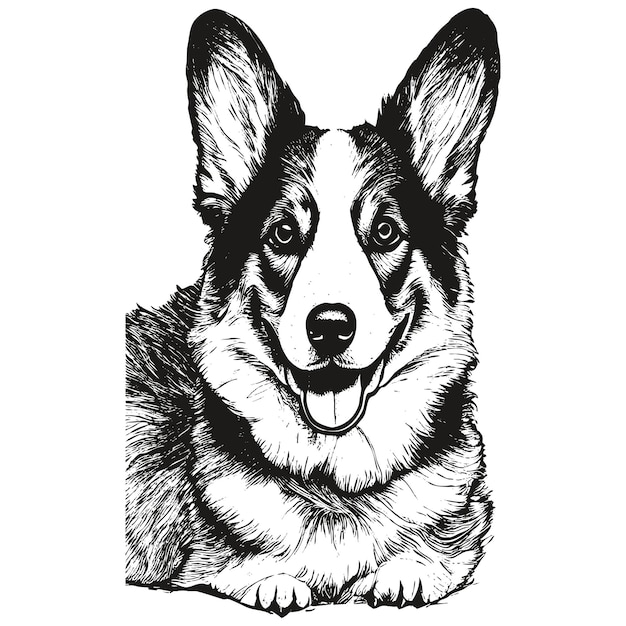 Pembroke Welsh Corgi lindo corgi dibujos animados vector imagen blanco y negro dibujo de perro