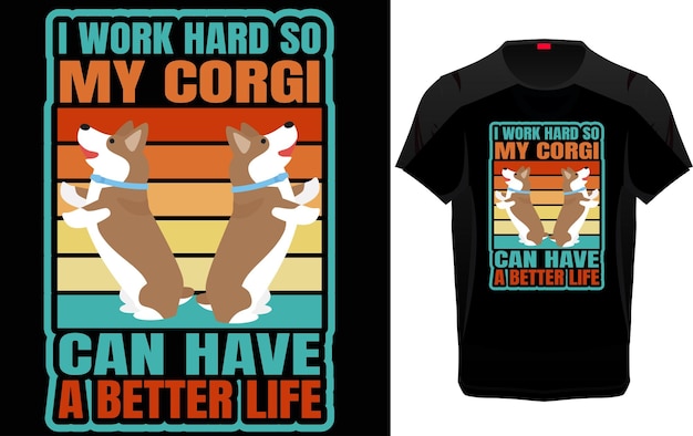 Pembroke welsh corgi silueta vintage y retro diseño de camiseta único con gráficos vectoriales para perro