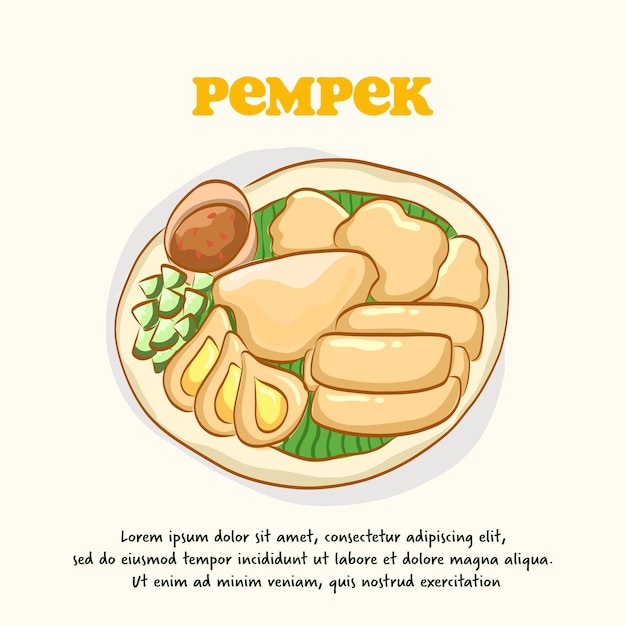 Vector pempek comida indonesia dibujada a mano ilustrada