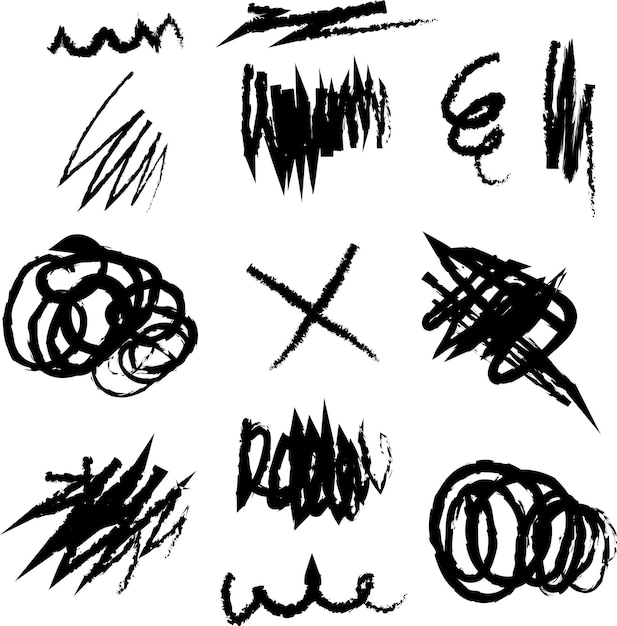 Vector pen liner doodle elementos corona énfasis flecha habla burbuja garabateo dibujado a mano caricatura lindo pe
