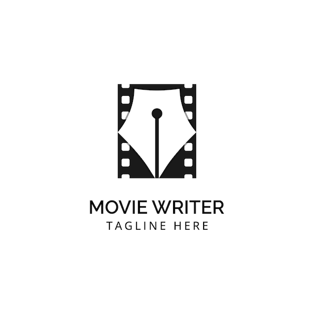 Pen Nib Writer con plantilla de vector de diseño de logotipo creativo de carrete de película para la producción de escritores de películas