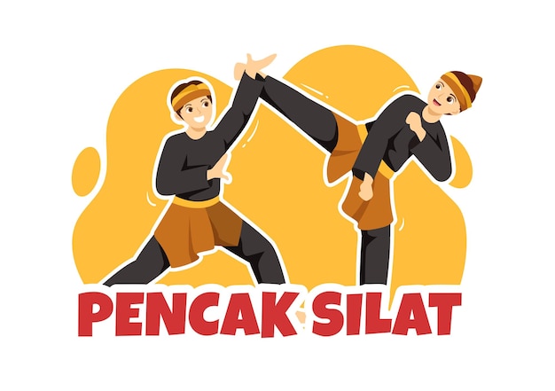 Pencak Silat Sport Ilustración con personas Pose Artista marcial de Indonesia para banner web