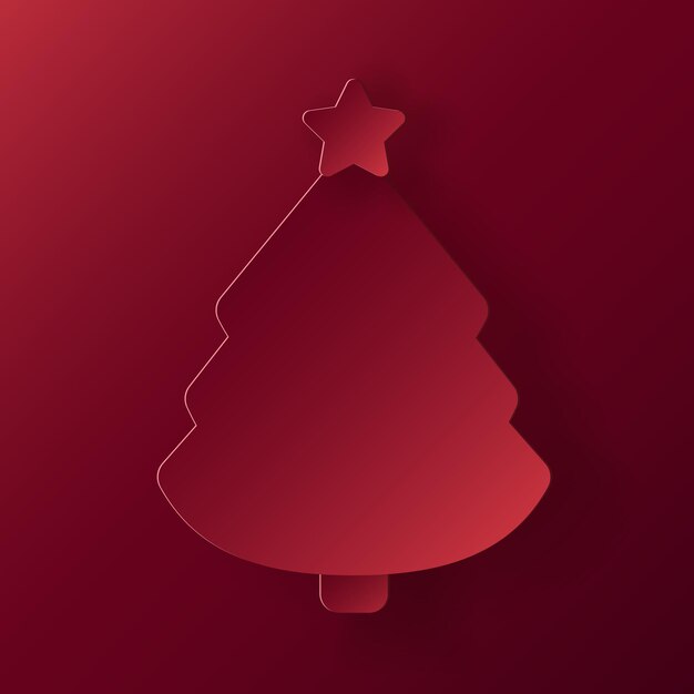 Pendiente de árbol 3D cortado en papel rojo vectorial de Navidad en fondo de color bordeaux Elementos de diseño de Navidad