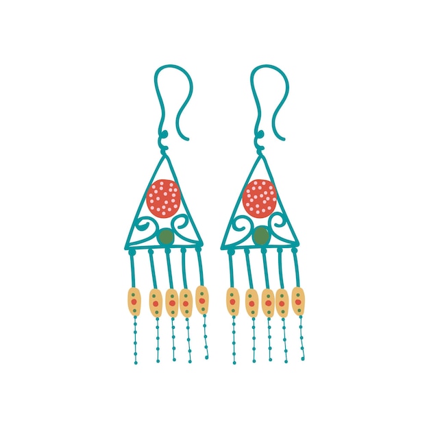 Pendientes de metal Accesorios de joyería estilo boho con borlas Ilustración vectorial sobre fondo blanco