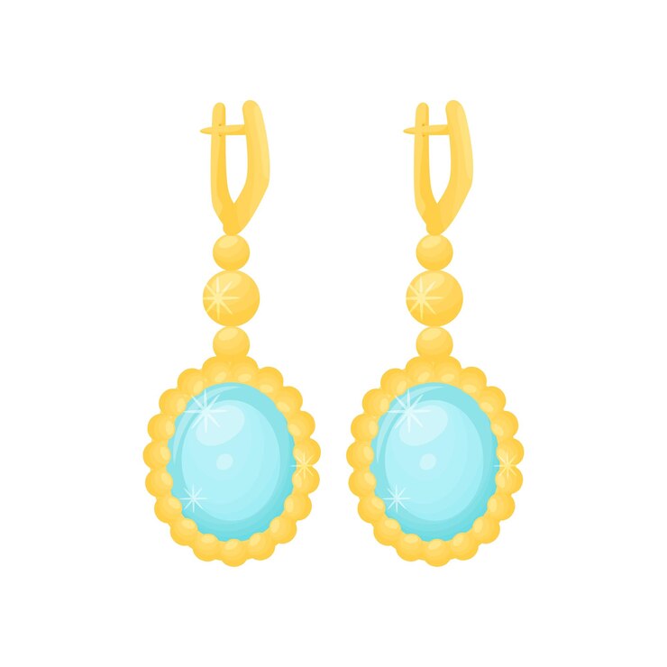 Vector pendientes de oro con grandes piedras azules ilustración vectorial sobre fondo blanco