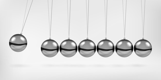 El péndulo de la cuna de Newton con esferas oscilantes bolas de metal ilustración vectorial realista en 3D colgando